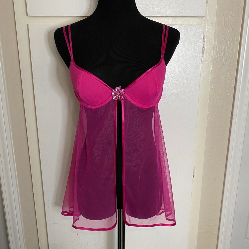 Victoria’s Secret Y2K (2003) Mesh Flyaway Babydoll (36B) Fuchsia